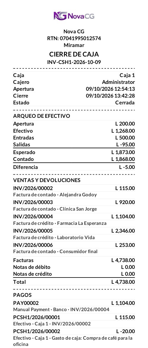 Cierre de caja en ticket de 80 mm