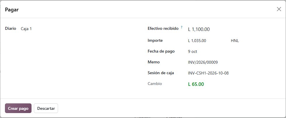 Registro de pago con efectivo recibido y cambio