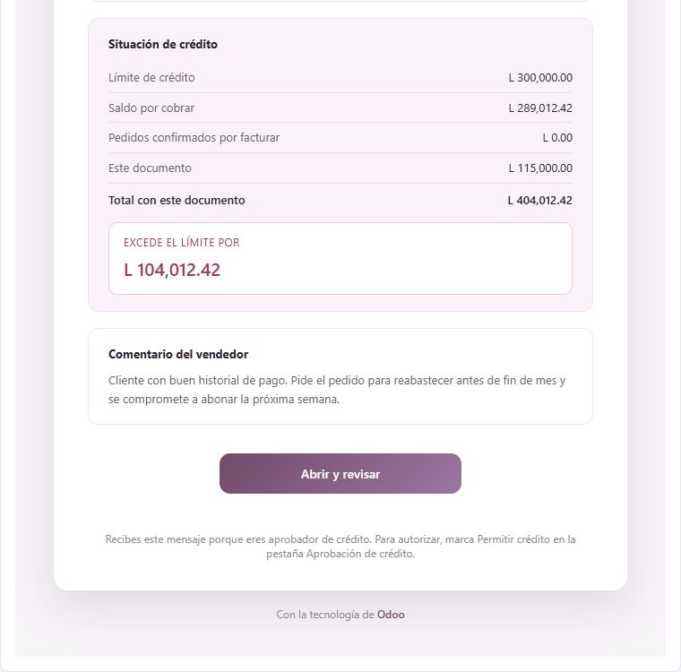 Situación de crédito y monto excedido en el correo