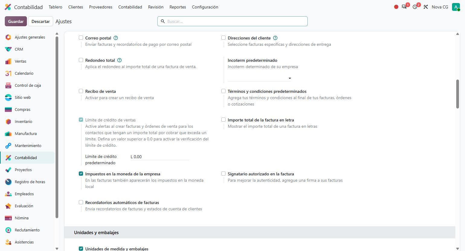 Ajuste Límite de crédito de ventas activo y bloqueado