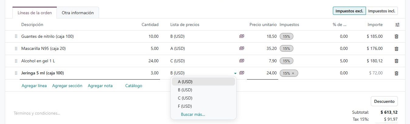 Selector de lista en la línea con solo las listas permitidas