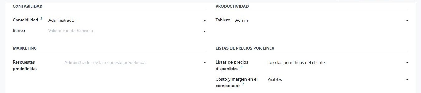 Permisos de listas de precios por línea en la ficha del usuario