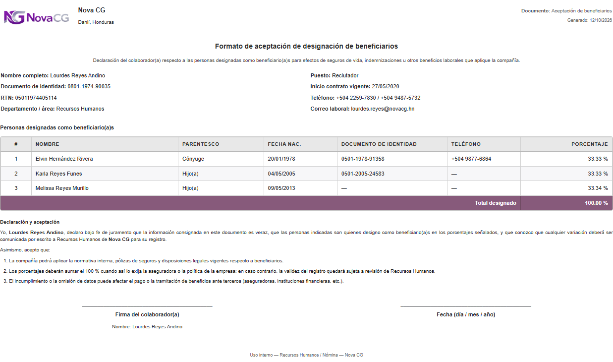 Formato de aceptación de beneficiarios