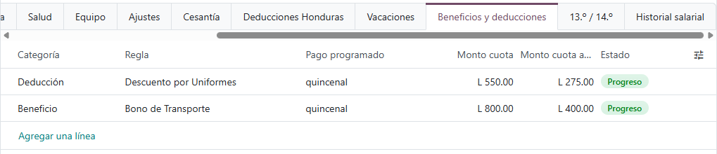 Beneficios y deducciones del empleado