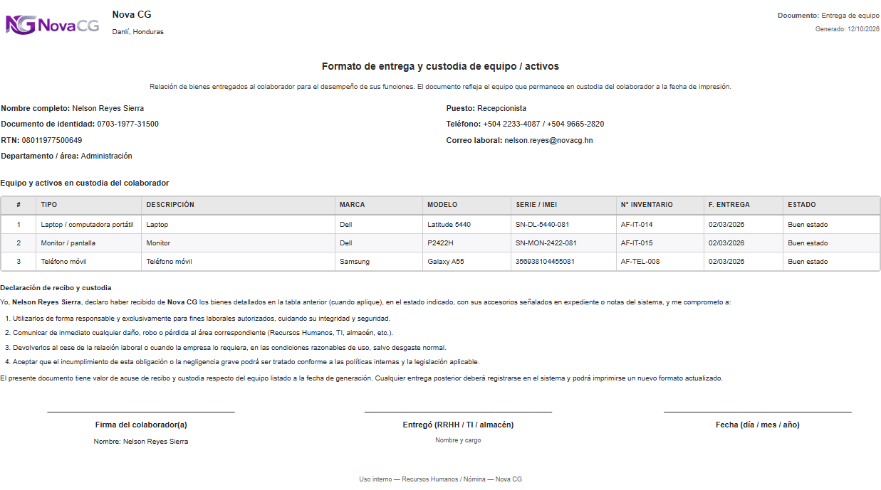 Formato de entrega y custodia de equipo