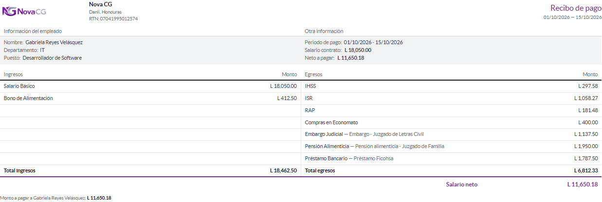 Comprobante de pago en media página