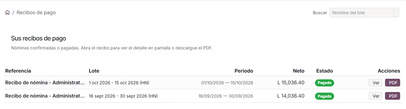 Portal: recibos de pago