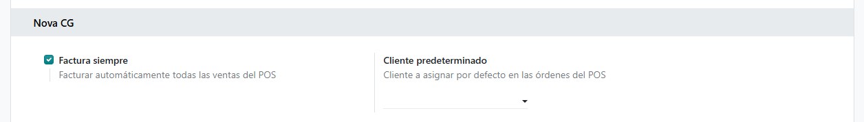 Bloque Nova CG en los ajustes del POS