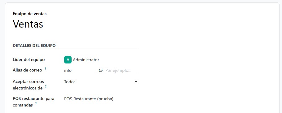 Campo POS restaurante para comandas en el equipo de ventas