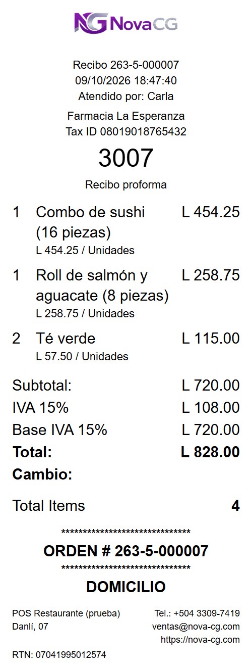 Cuenta proforma del POS