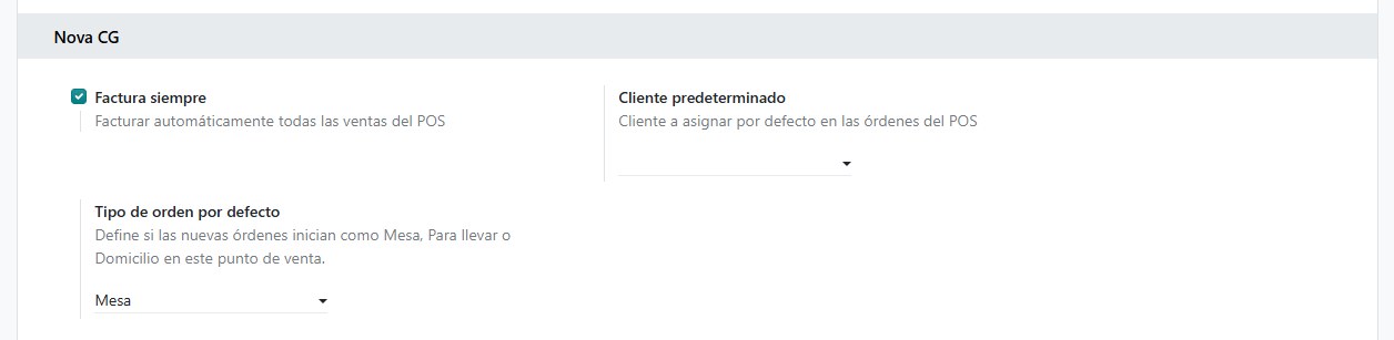 Tipo de orden por defecto en los ajustes del POS